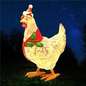 Christmas Chicken Decorations 3D Light Up Chicken with Scarf Patio 15.7'' Sturdy
